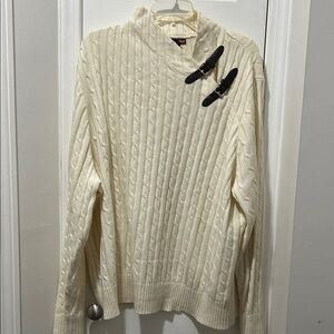 Jessica London Ivory Cable Knit Sweater with Toggle Accents